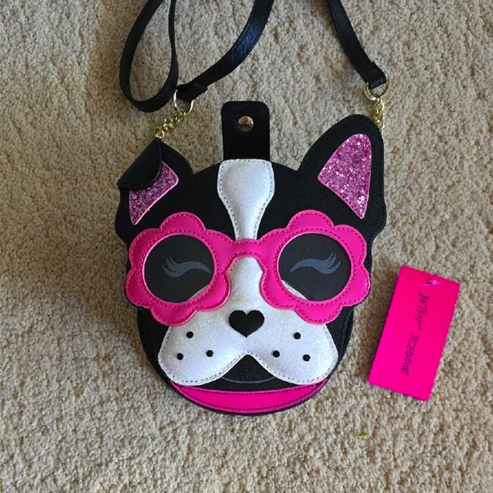 NWT: BETSEY JOHNSON XOXO PUP Crossbody Bag - Black, White, Pink - Picture 2 of 9
